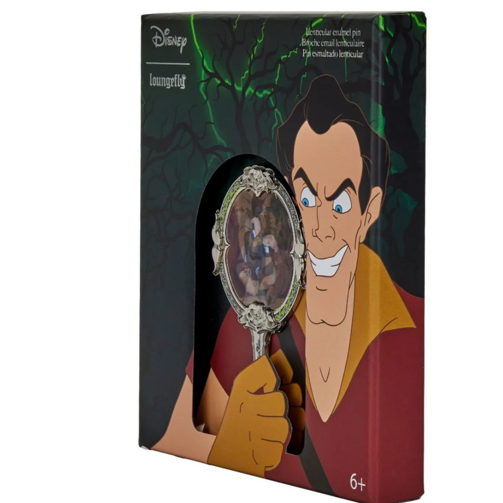 LOUNGEFLY Disney Beauty & the Beast Gaston Belle Mirror Collector Box 3" Pin - Enchantments Co.