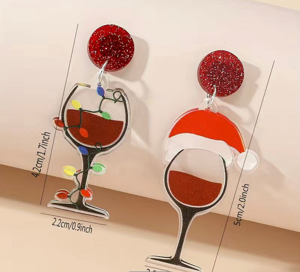Wine glass Christmas earrings - Enchantments Co.