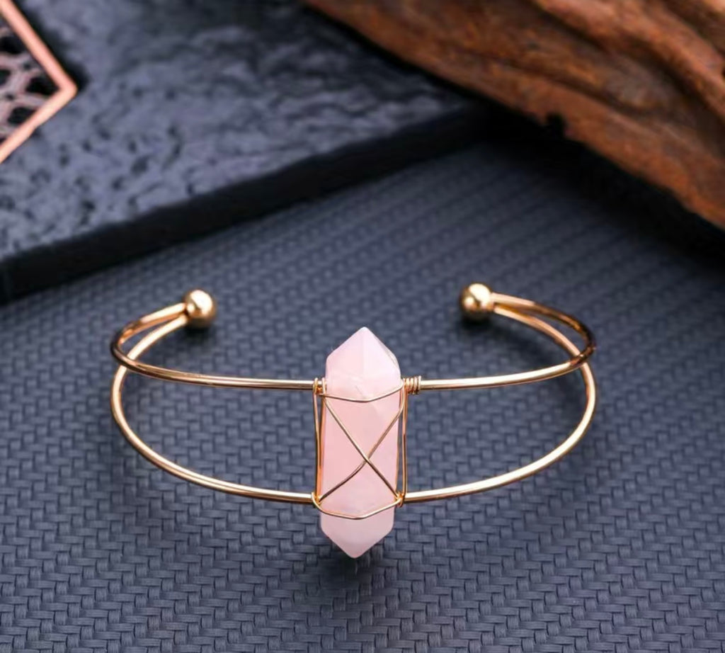 Rose quartz, gemstone, adjustable bracelet ￼ - Enchantments Co.