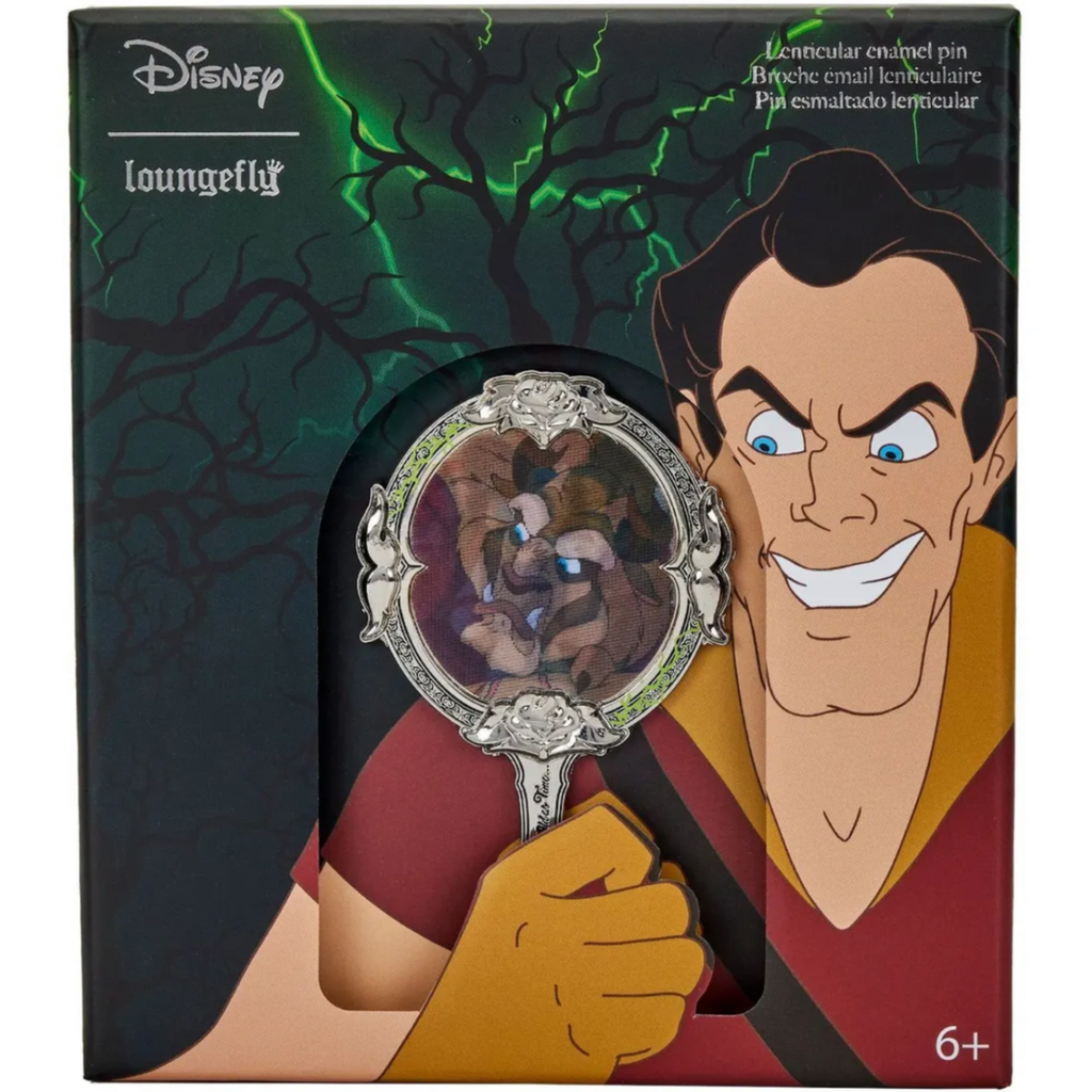 LOUNGEFLY Disney Beauty & the Beast Gaston Belle Mirror Collector Box 3" Pin - Enchantments Co.