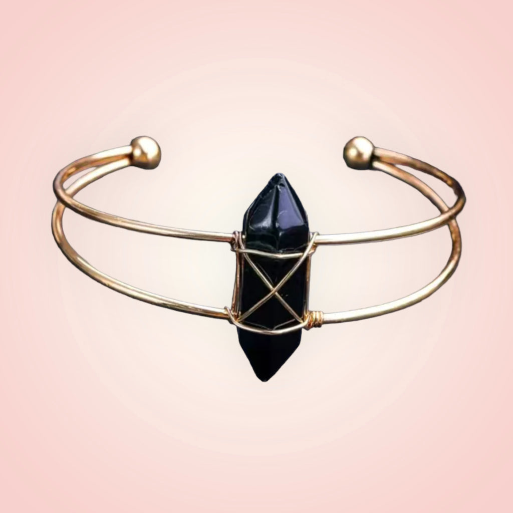 Black obsidian, gemstone bracelet, adjustable ￼ - Enchantments Co.