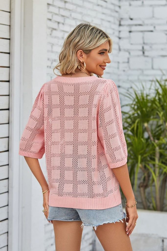 Trendsi Ribbed Trim Round Neck Knit Top