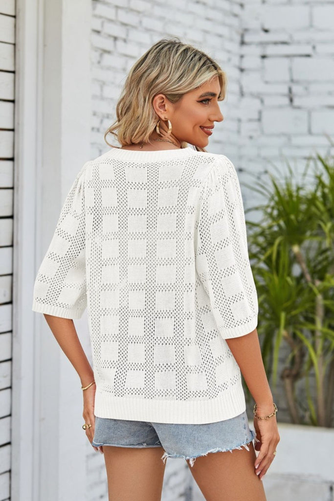 Trendsi Ribbed Trim Round Neck Knit Top