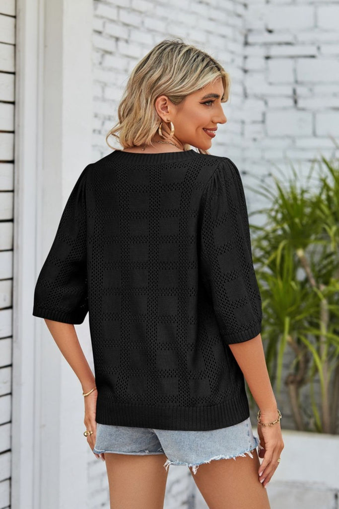 Trendsi Ribbed Trim Round Neck Knit Top