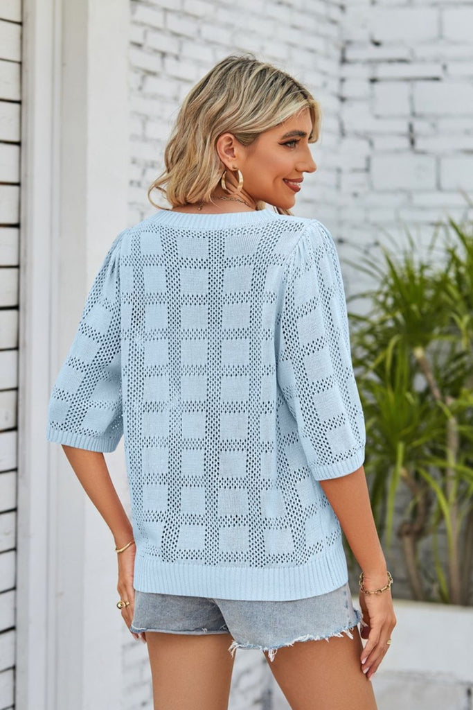 Trendsi Ribbed Trim Round Neck Knit Top