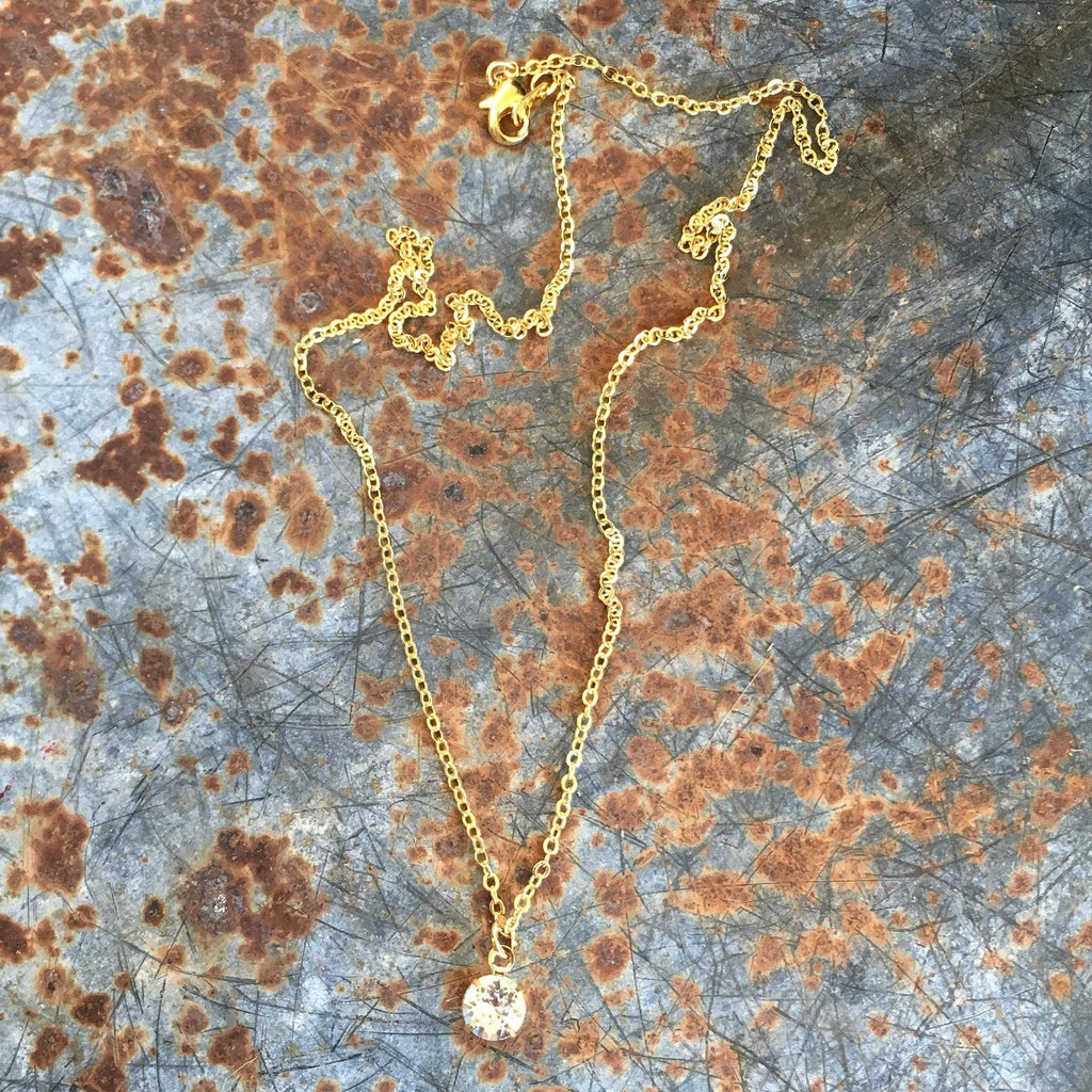 Simple Solitaire Necklace - Gold-Necklace-Buffalo Girls Salvage-Nichole Madison Boutique - Morgantown, Indiana