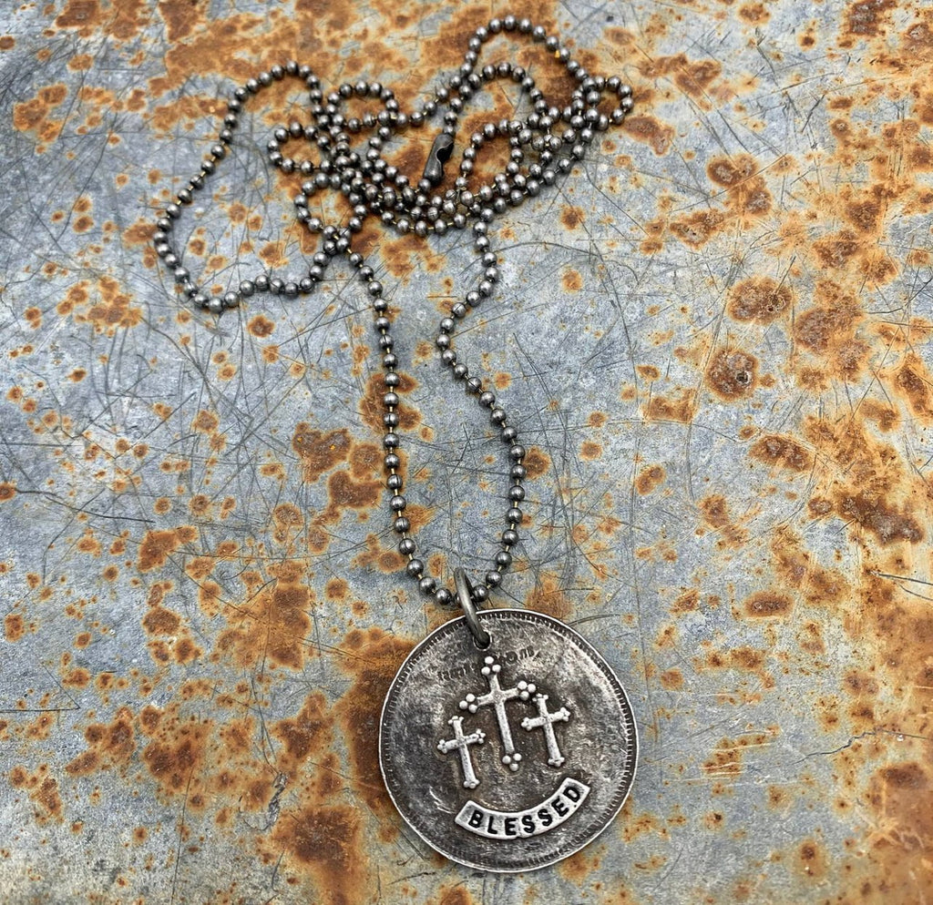 Double sided Blessed Pewter Cross Necklace-Necklaces-NicholeMadison-Nichole Madison Boutique - Morgantown, Indiana