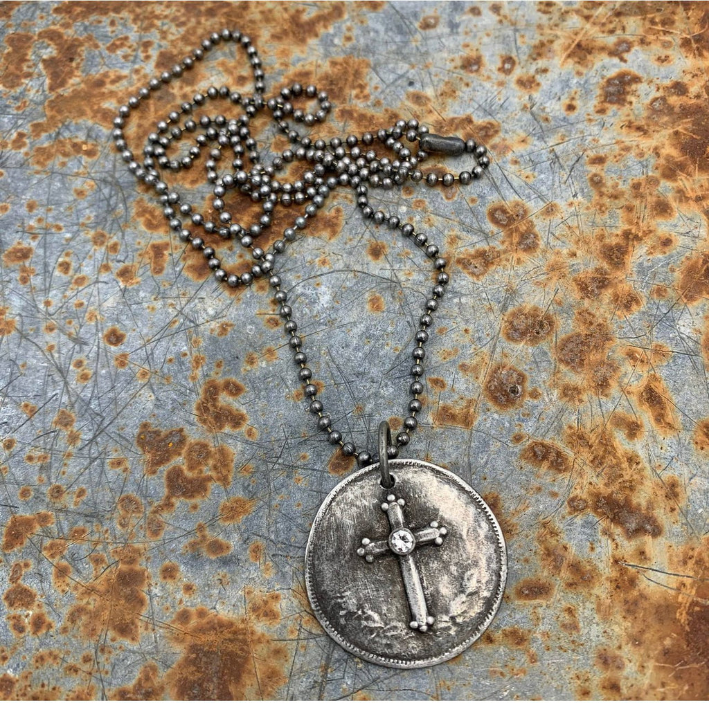 Double sided Blessed Pewter Cross Necklace-Necklaces-NicholeMadison-Nichole Madison Boutique - Morgantown, Indiana