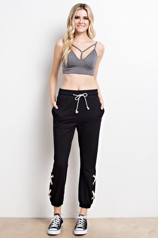 Joggers with lace up ankle-NicholeMadison-Nichole Madison Boutique - Morgantown, Indiana