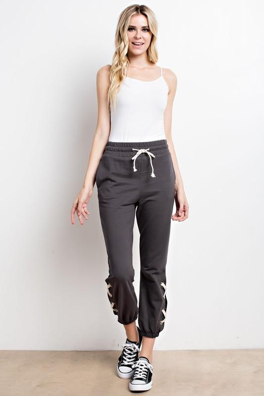 Joggers with lace up ankle-NicholeMadison-Nichole Madison Boutique - Morgantown, Indiana