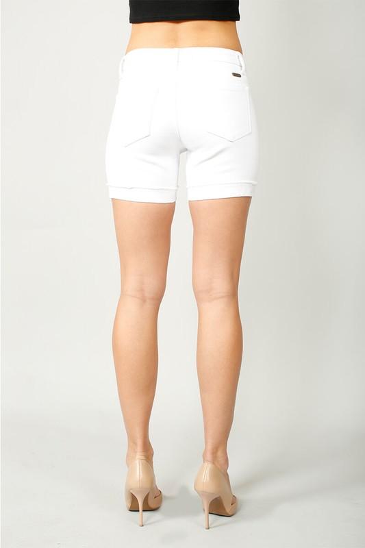 Kancan Mid Rise White Shorts-Shorts-NicholeMadison-Nichole Madison Boutique - Morgantown, Indiana