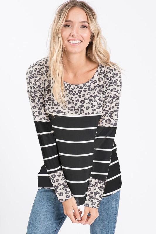 Maddy Leopard/Stripe Shirt-Long Sleeve-NicholeMadison-Nichole Madison Boutique - Morgantown, Indiana