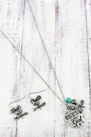 Silver 'Country Girl' Necklace and Rooster Earrings Set-NicholeMadison-Nichole Madison Boutique - Morgantown, Indiana