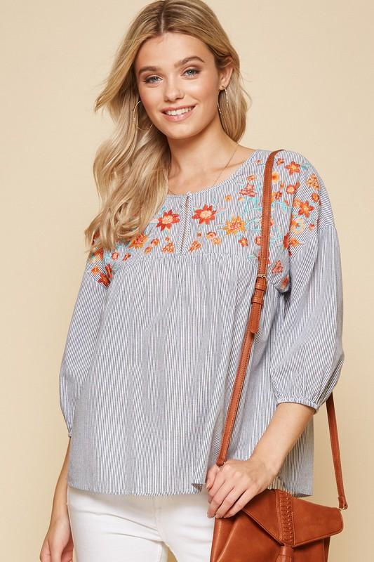 Wendy Embroidered Baby doll Top-NicholeMadison-Nichole Madison Boutique - Morgantown, Indiana